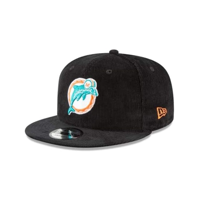 Black Miami Dolphins Hat - New Era NFL Corduroy 9FIFTY Snapback Caps USA6381279